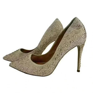 Beige rhinestone covered Stiletto heels  Size 41 pointed toe